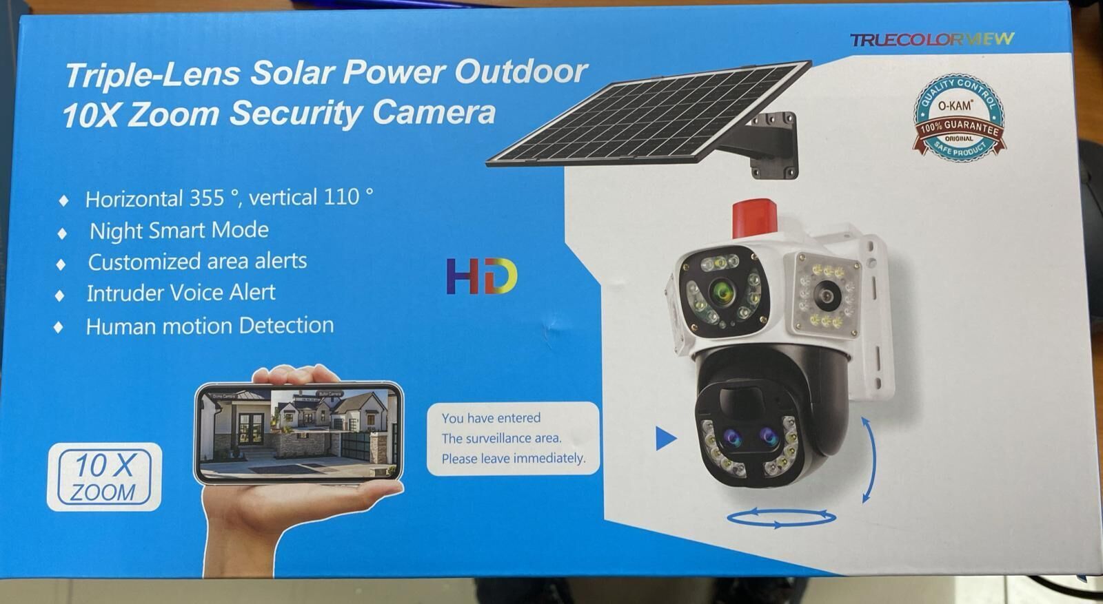 O-KAM 8060 3 Lens Siren + Mikrofon + Hoparlör Wifi Solar Güneş Panelli Kamera