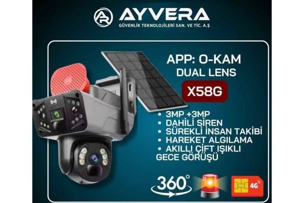X5 TECH X58G 4G SİM KARTLI SOLAR GÜNEŞ PANELLİ 3+3MP ÇİFT LENS  PTZ KAMERA