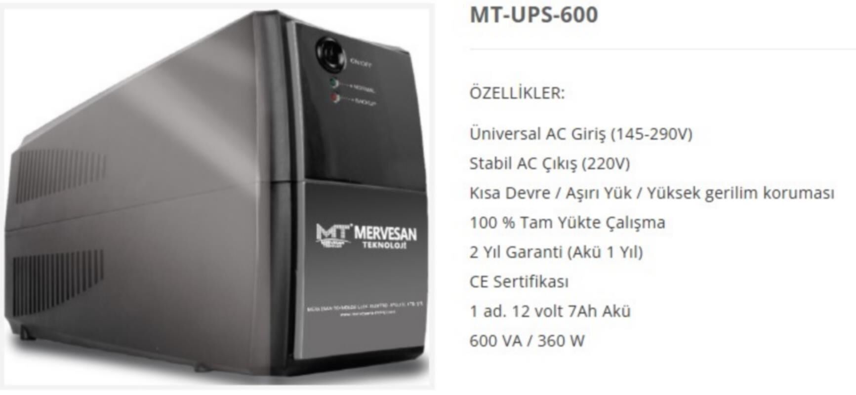 MERVESAN 600VA LINE INTERACTIVE UPS GÜÇ KAYNAĞI