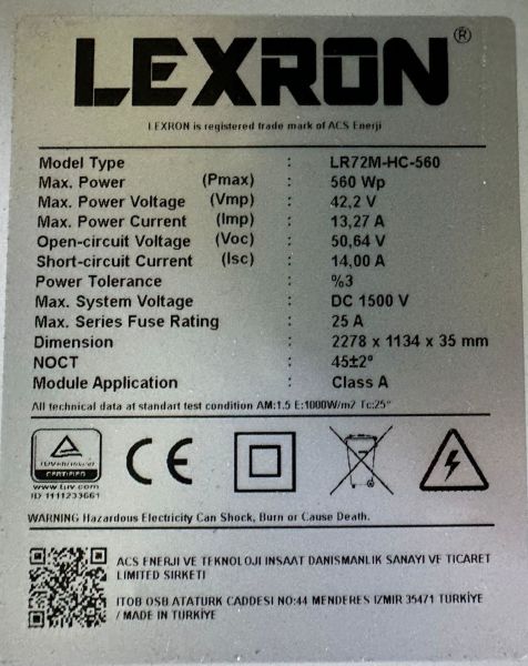 GÜNEŞ PANELİ 560 WATT 24 VOLT 10BB-HALF CUT 144 HÜCRE MONO KRİSTAL-2278×1134×35 mm LEXRON