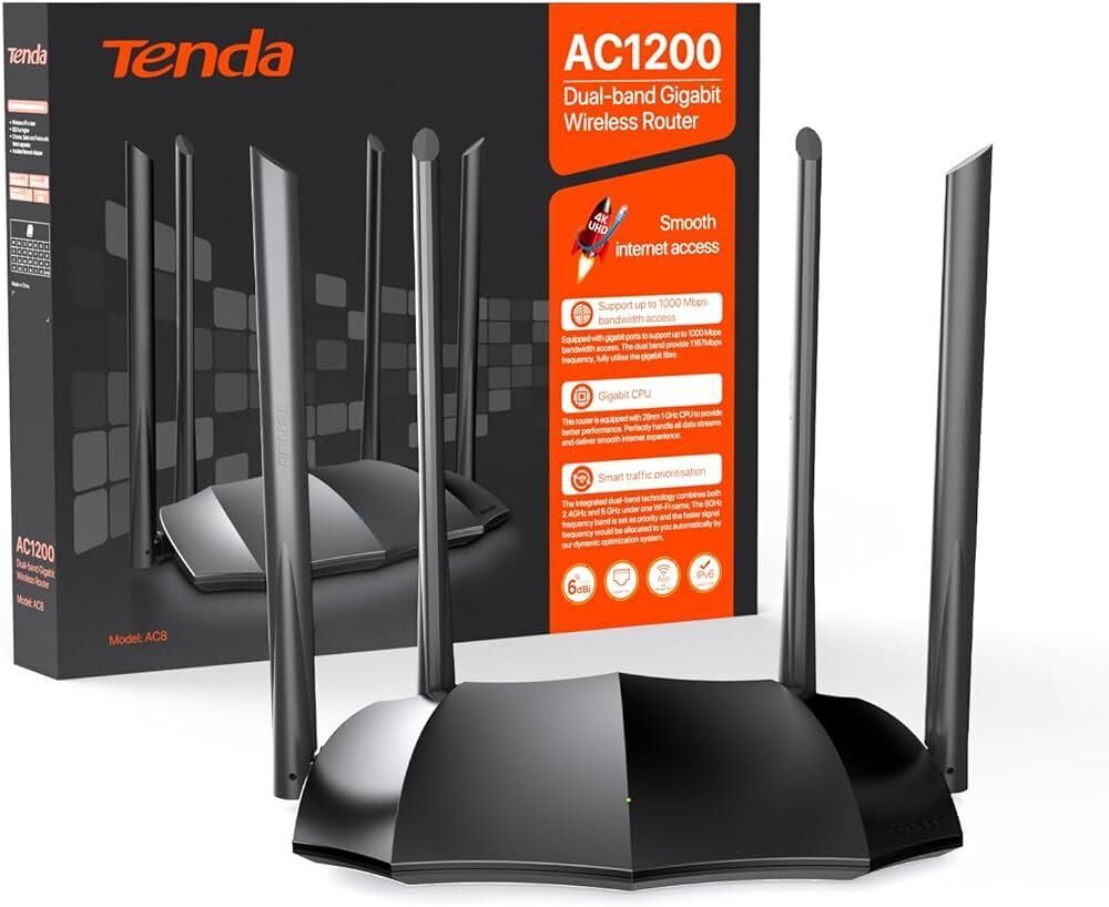 Tenda AC8 1200 Mbps 4 Portlu Router 4 Anten Router