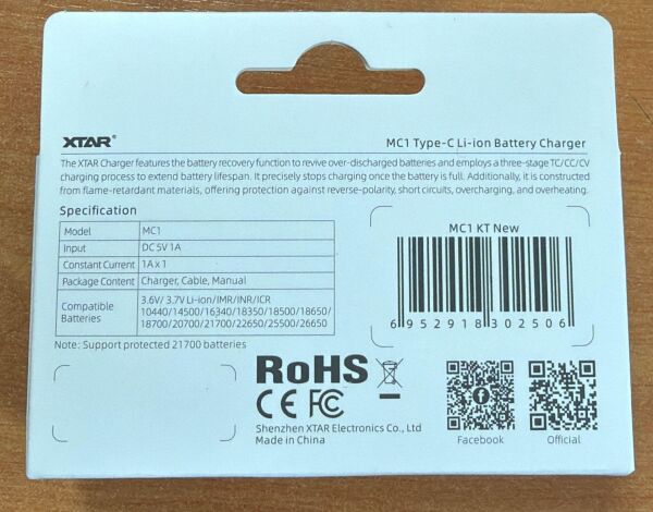 XTAR MC1 18650 TEKLİ PİL ŞARJ ALETİ