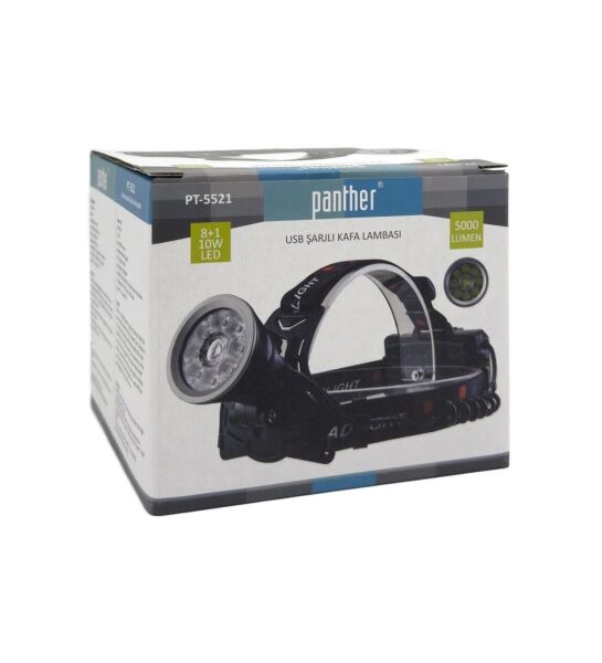 PANTHER PT-5521 USB ŞARJLI KAFA LAMBASI 3X18650 PİLLİ