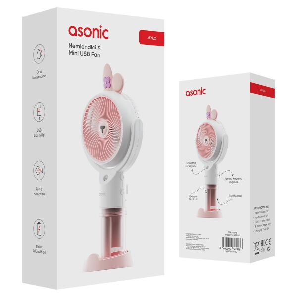 Asonic AFN26 Beyaz 500mAh 2 Kademe Nemlendirici Sprey USB Fan