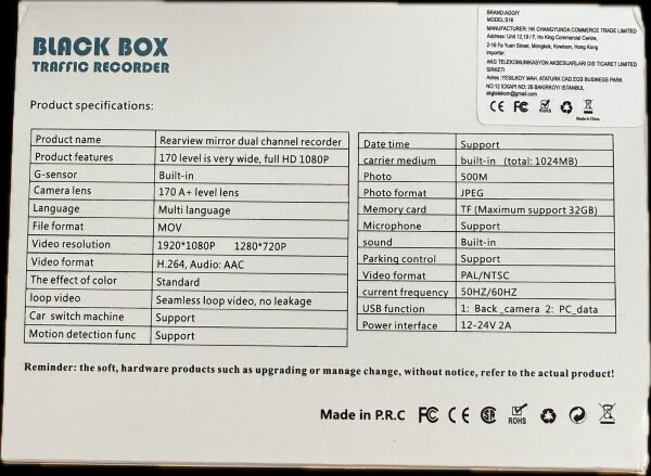 AGGIY S16 ARAÇ KAMERASI WİFİ 2'' LCD + FHD + ÖN + İÇ + GERİ GÖRÜŞ KAMERA + 32GB KART DAHİL