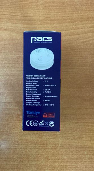 PARS PİLLİ DUMAN DEDEKTÖRÜ 85DB 9 VOLT PİL DAHİL
