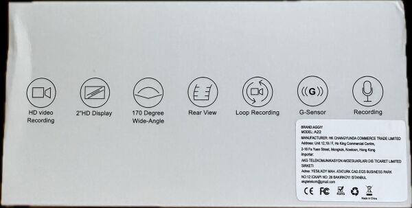 AGGIY A22 ARAÇ KAMERASI 2'' LCD + FHD +ÖN + İÇ + GERİ GÖRÜŞ KAMERA + 32GB KART DAHİL