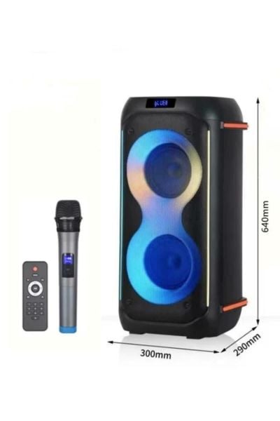 HEPU HP-906 2X6.5'' KABLOSUZ 1 EL MİKROFON BLUETOOTH USB ŞARJLI RGB IŞIKLI MÜZİK KUTUSU