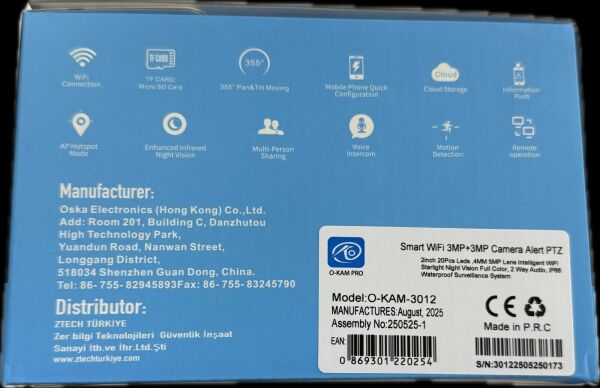 O-KAM 3012 Wifi 2Lens Alarm+Siren+Işık+Sesli Kamera