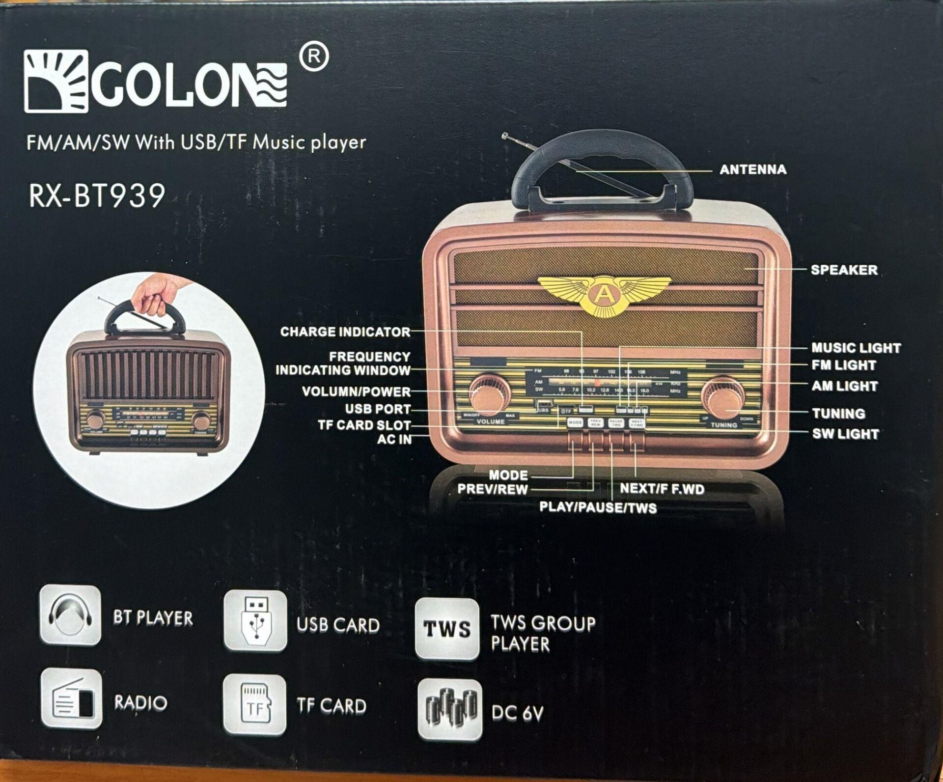 GOLON RX-BT939 BLUETOOTH USB NOSTALJİK ŞARJLI RADYO