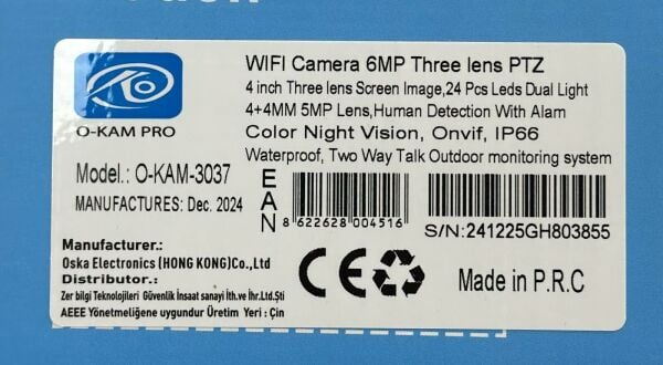 O-KAM 3037 Wifi 6MP PTZ 3 LENS IP KAMERA