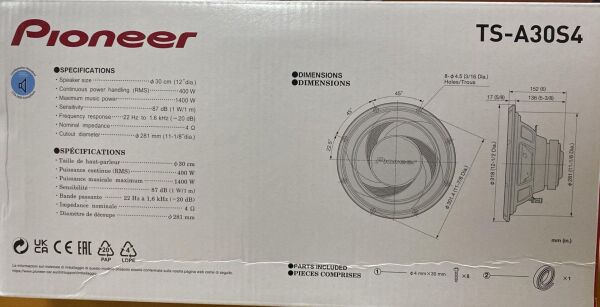 PİONEER TS-A30S4 1400 WATT 30 CM SUBWOOFER