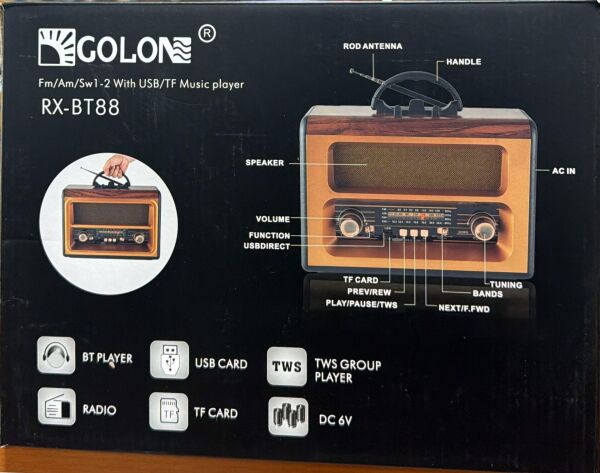 GOLON RX-BT88 BLUETOOTH USB NOSTALJİK ŞARJLI RADYO