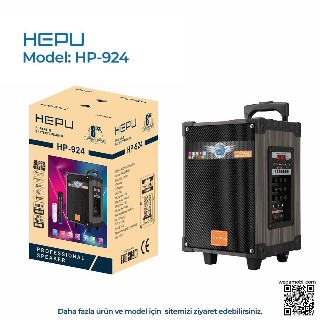 HEPU HP-924 8'' 20CM KABLOSUZ 1 EL MİKROFON BLUETOOTH USB ŞARJLI MÜZİK KUTUSU