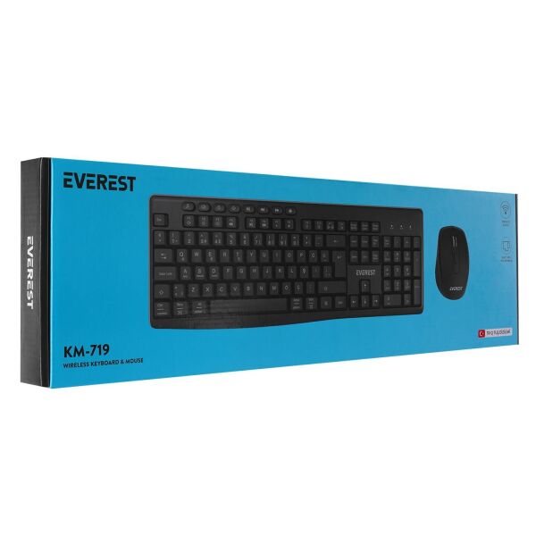 Everest KM-719 Siyah Ikisi bir arada 2 in 1 Kablosuz Q Multimedia Klavye + Mouse Set