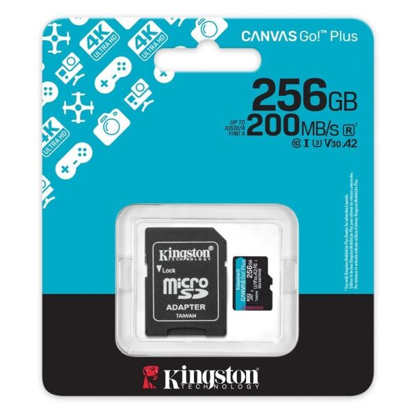 Kingston SDCG4/256GB 256GB microSDXC Canvas Go Plus Gen4 200MB/s A2 U3 V30 Card DRONE