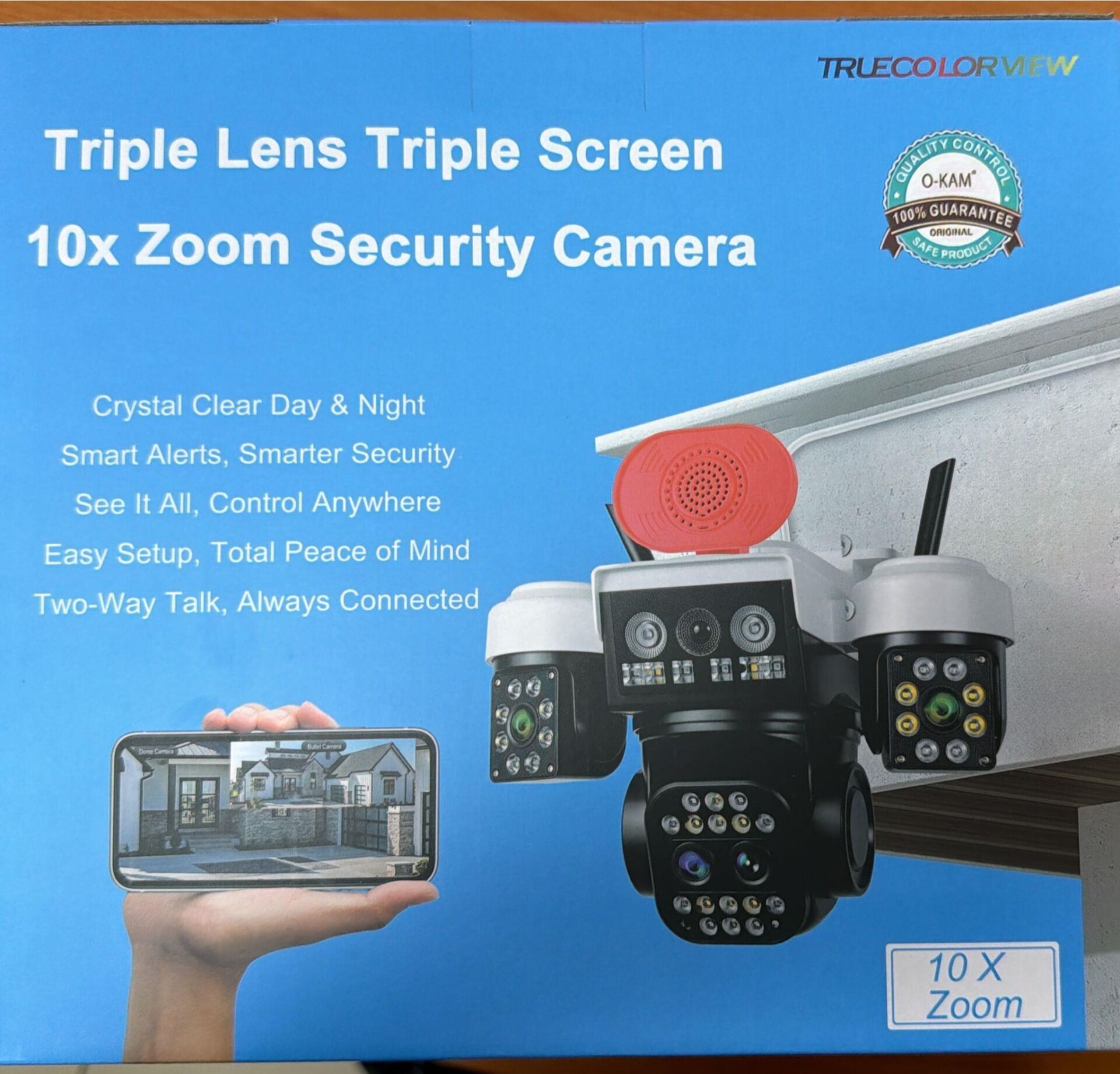 O-KAM 5012 9MP 3 Lens Wifi Kamera Köşeler Lens Siren + ÇAKAR LED + 360Kamera 3+3+3MP