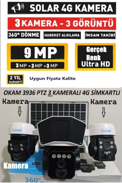 O-KAM 3936 4G SİM KARTLI Solar 9MP PTZ Dual LENS IP KAMERA