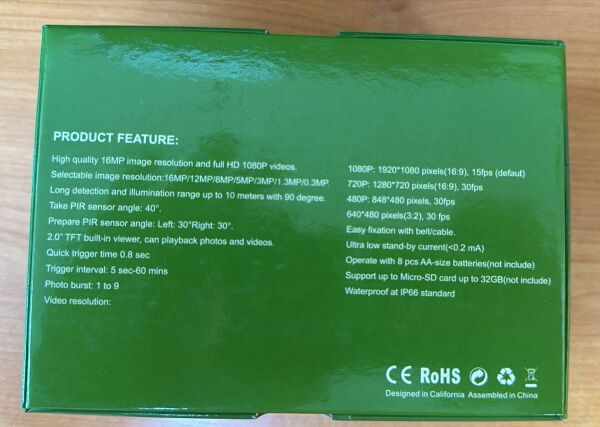 FOTOKAPAN FHD MİCROSD 4-8 KALEM PİL 2'' EKRAN 10METRE ALGILAMA 3DK VİDEO -20/+70° BOLSAT