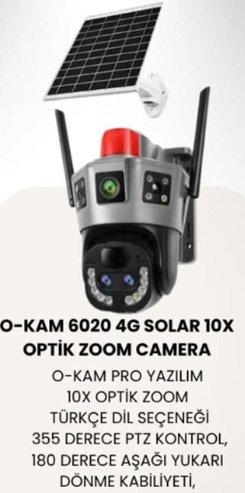 O-KAM 6020 4G SOLAR 2 LENS 3 GÖRÜNTÜ 10X OPTİK ZOOM KAMERA