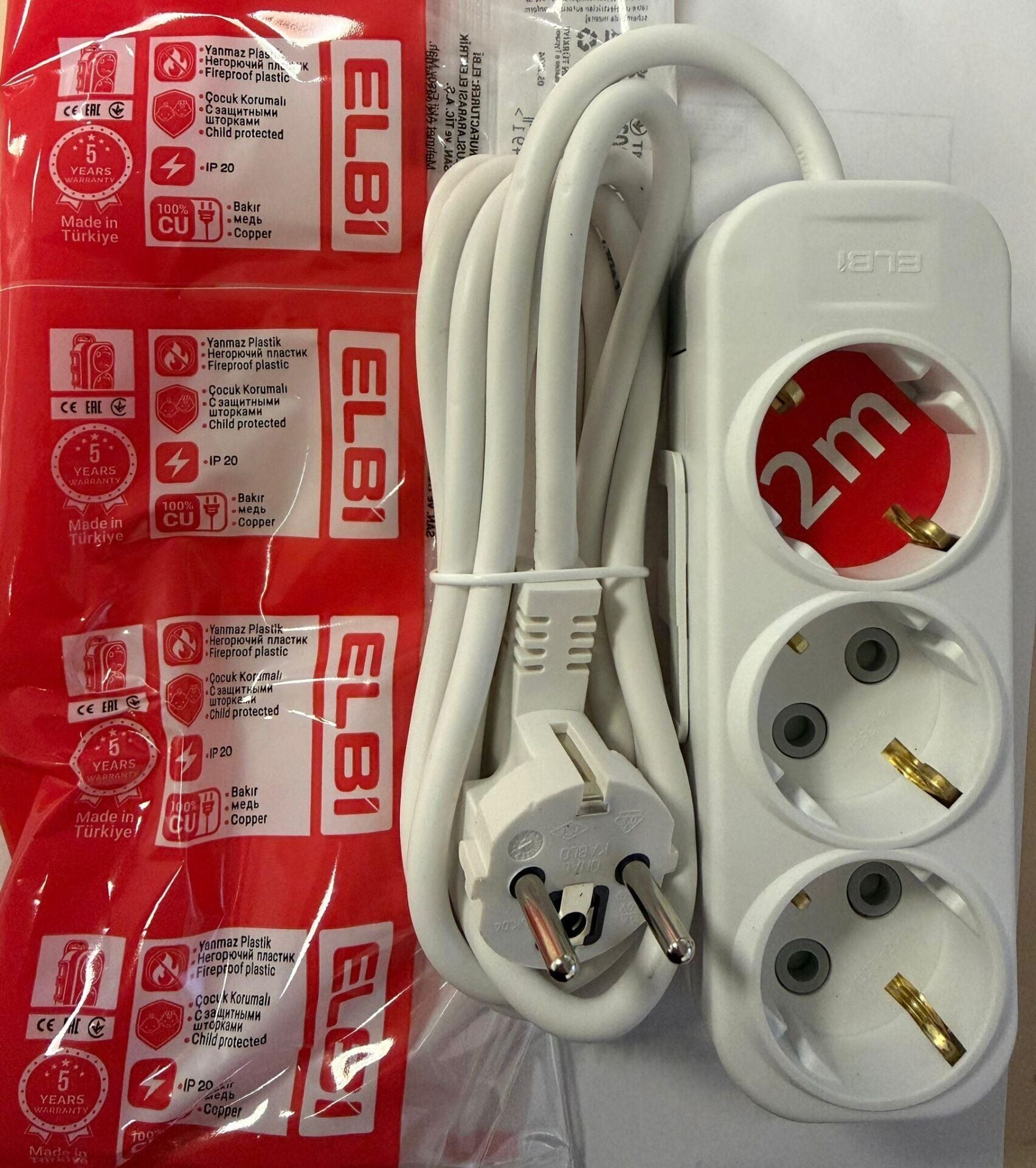 ELBİ 3 LÜ 2 METRE 3X1 ÇOCUK KORUMALI KABLOLU PRİZ