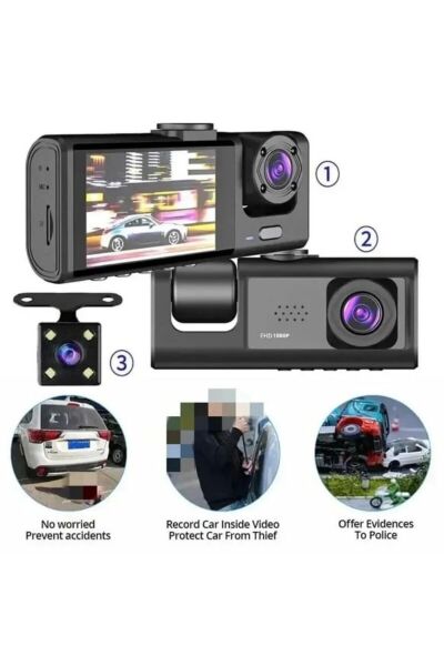 BLİC BLM-86 ARAÇ KAMERASI 3'' EKRAN + WİFİ + SES + FULLHD + ÜÇ KAMERA+ 170 DERECE GENİŞ AÇ