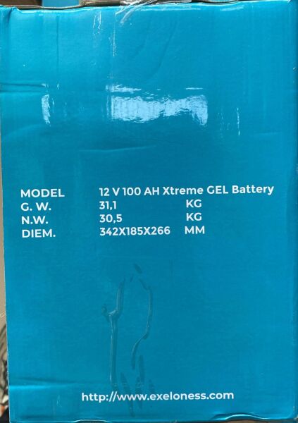 12 VOLT 100 AMPER JEL AKÜ EXELON-ÖLÇÜLER 330*173*222 mm 30 KG