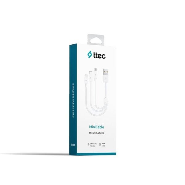 TTEC 2DK13 MiniCable Trio 30cm Şarj Kablosu USB-A - Type-C / Lightning / Micro USB