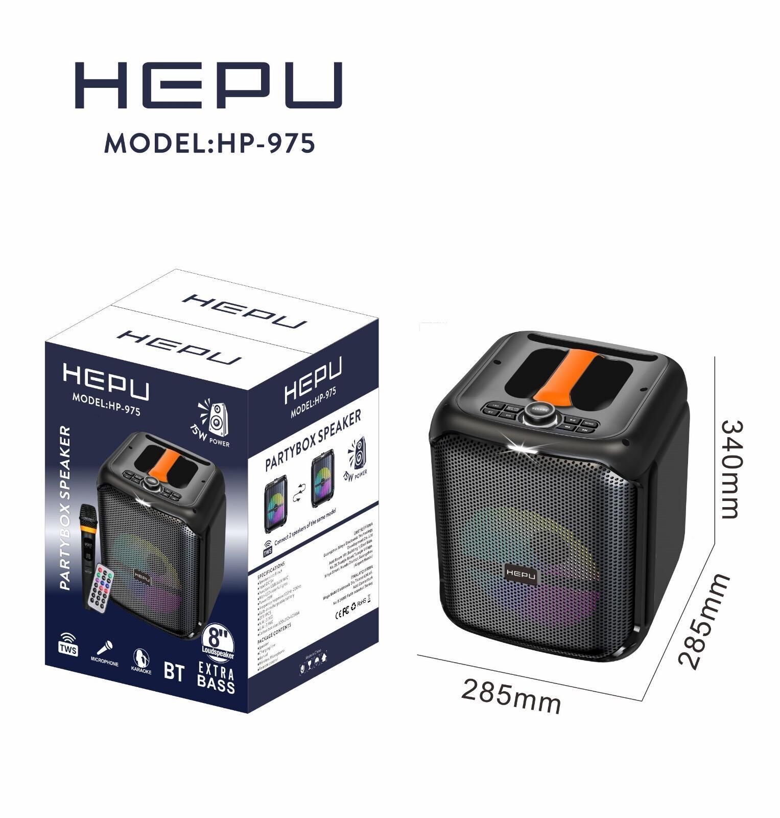 HEPU HP-975 8'' 20CM KABLOLU 1 EL MİKROFON BLUETOOTH ŞARJLI MÜZİK KUTUSU