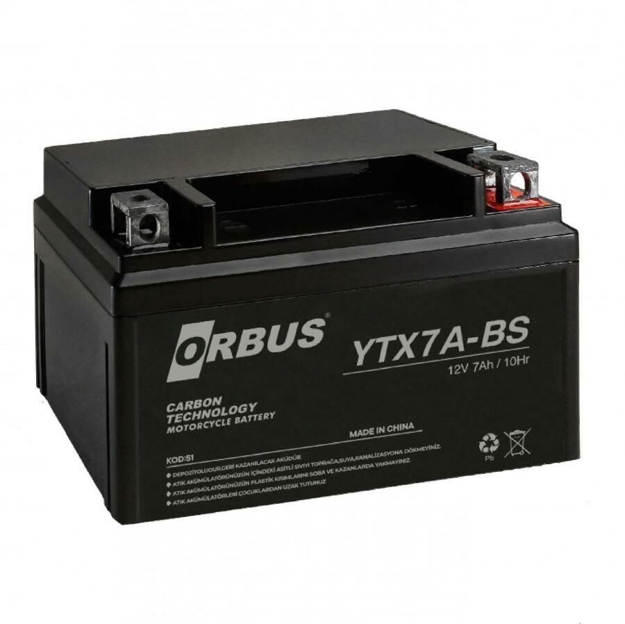 12 VOLT 7 AMPER ORBUS MOTOSİKLET AKÜSÜ-ÖLÇÜLER 152*88*94 mm-2,5 kg-YTX7A-BS YATAY