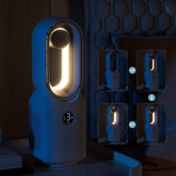 HEPU HP-F29 Sessiz Pervanesiz 360° Döner USB Şarjlı Masaüstü Fan – Bluetooth Hoparlörlü