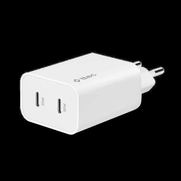 TTEC 2SCG01B SmartCharger Duo Pro GaN 50W PD Seyahat Hızlı Şarj Aleti USB-C + USB-C Beyaz