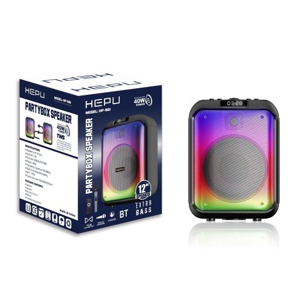HEPU HP-961 12'' 30CM KABLOSUZ 1 EL MİKROFON ŞARJLI BLUETOOTH MÜZİK KUTUSU & MEVLÜT ANFİSİ