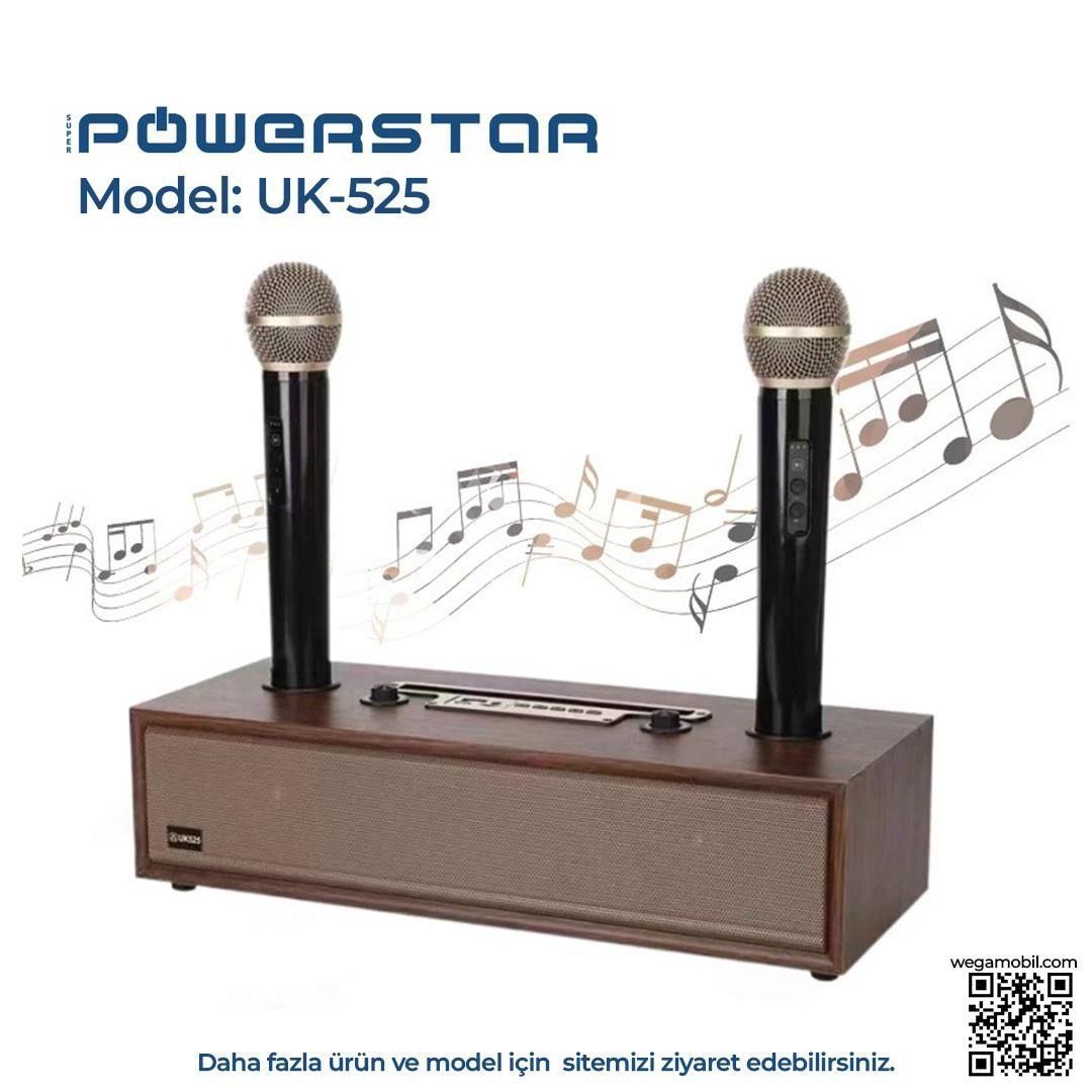 MÜZİK KUTUSU POWERSTAR XB-UK-525 2 KABLOSUZ EL MİKROFON BLUETOOTH - USB - HAFIZA KARTI
