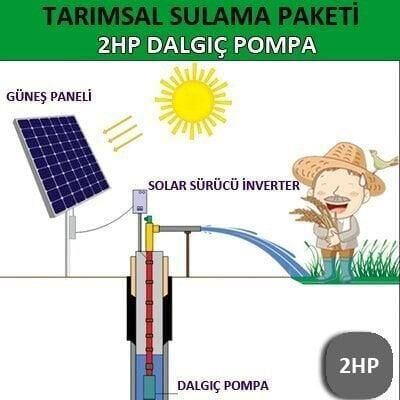 SOLAR 2HP TARIMSAL SULAMA SİSTEMİ-2850 WATT GÜNEŞ PANELİ-2HP SÜRÜCÜ PANO DAHİL