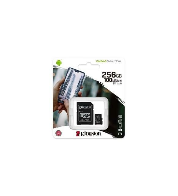 Kingston 256GB Micro Sd Canvas Select Plus 100R A1 C10 Card + ADP Hafıza Kartı