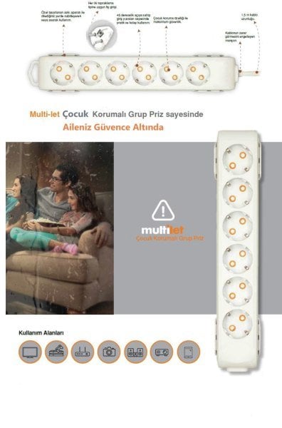 VIKO 90133303 3LÜ GRUP PRİZ SİYAH 3MT KABLOLU ÇOCUK KORUMALI