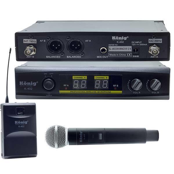 KÖNİG K-402 UHF ÇİFT KANAL 1EL+1YAKA MİKROFON