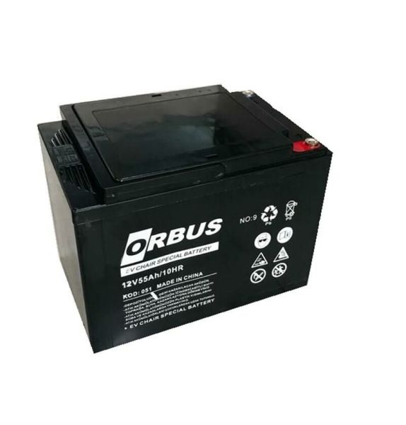 12 VOLT 55 AMPER JEL ENGELLİ SANDALYE AKÜSÜ ORBUS-229*138*215 mm -17,5 kg.