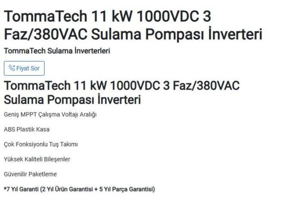 İNVERTER 11 KW 3 FAZ-1000 VOLT SULAMA  POMPASI  İNVERTÖRÜ-INV-SLM-TF-V2-11KW-TOMMATECH