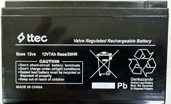 12 VOLT 7 AMPER BASE AKÜ T.TEC 151x65x94 1743 GR