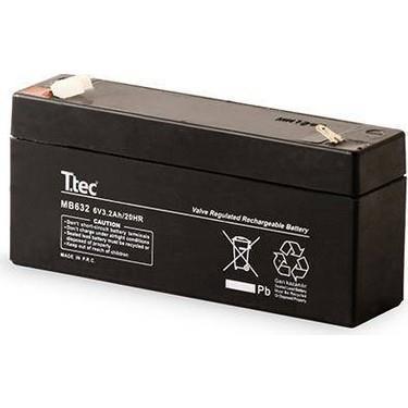 6 VOLT 3.2 AMPER YATAY AKÜ T.TEC 134*34*60 mm-0,6 kg.