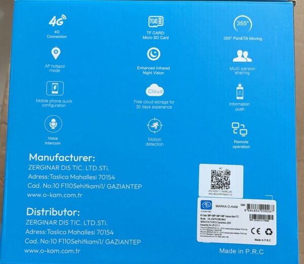 O-KAM OK-334 4 LENS ÜÇ PANEL + PROJEKTÖR 24SAAT ÇALIŞMA 4G SİM KARTLI SOLAR IP KAMERA