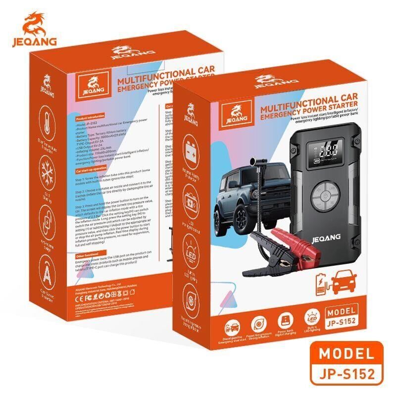 JP-S152 ARAÇ AKÜ TAKVİYE ŞOK CİHAZI + KOMPRESÖR + POWERBANK + EL FENERİ