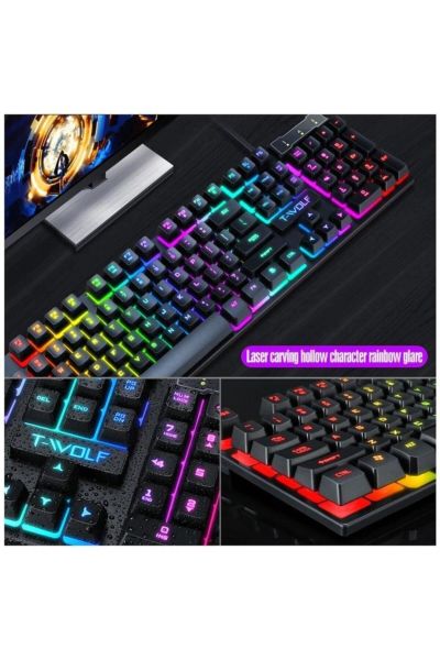 T-WOLF TF200 METAL KASA USB Q RGB IŞIKLI OYUNCU KLAVYE MOUSE TAKIM