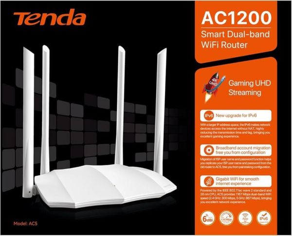 TENDA AC5 V3 4PORT 1200Mbps WİFİ ACCESS POINT/ROUTER