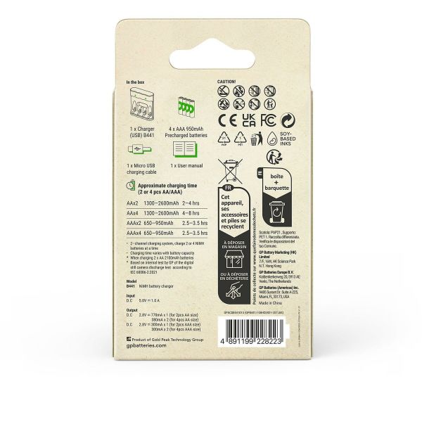GP B441-100HCER21-2GTLB4 950 MAH İNCE PİLLİ USB ŞARJ CİHAZI 4 LÜ