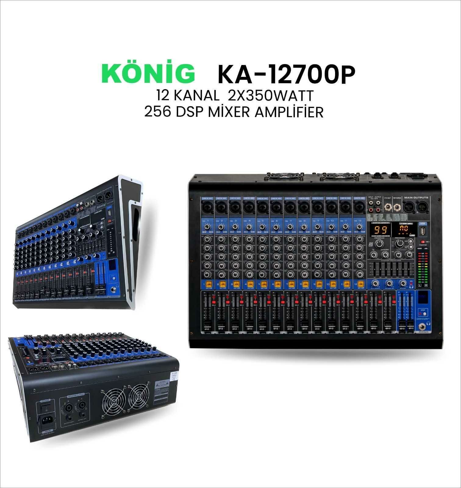 KÖNİG KA-12700--- 2X350W USB-BT-AUX-700 WATT 12 KANAL POWER MİXER