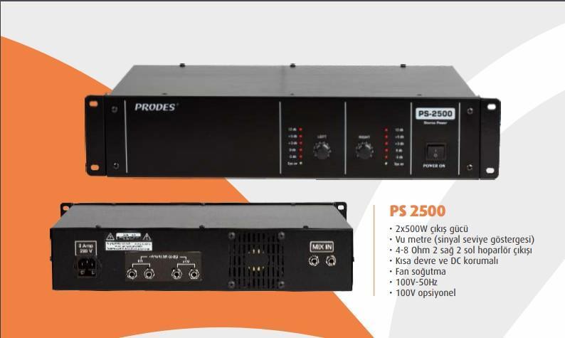 PRODES PS-2500T-2X500 WATT TRAFOLU POWER ANFİ