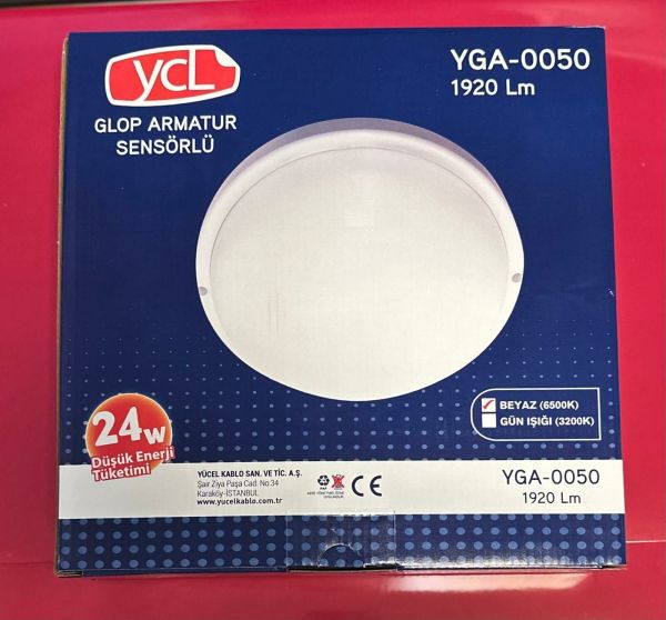 YCL 24 WATT GLOP SENSÖRLÜ FULL LEDLİ SIVA ÜSTÜ BEYAZ IŞIK-YGA-0050 B